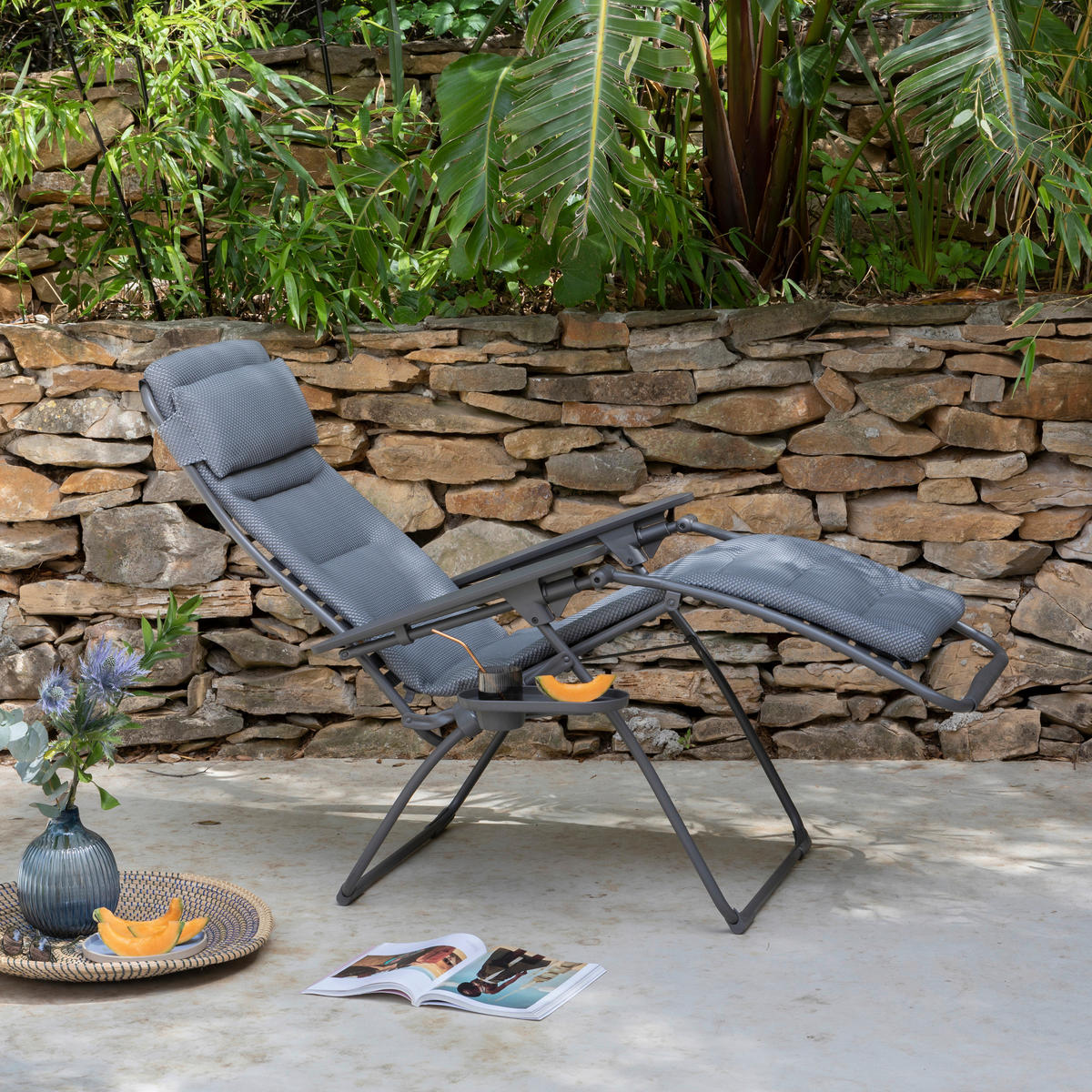 GARTEN-RELAXSESSEL Stahl  - Titanfarben/Hellgrau, Basics, Kunststoff/Textil (71/115/88cm) - Lafuma Mobilier
