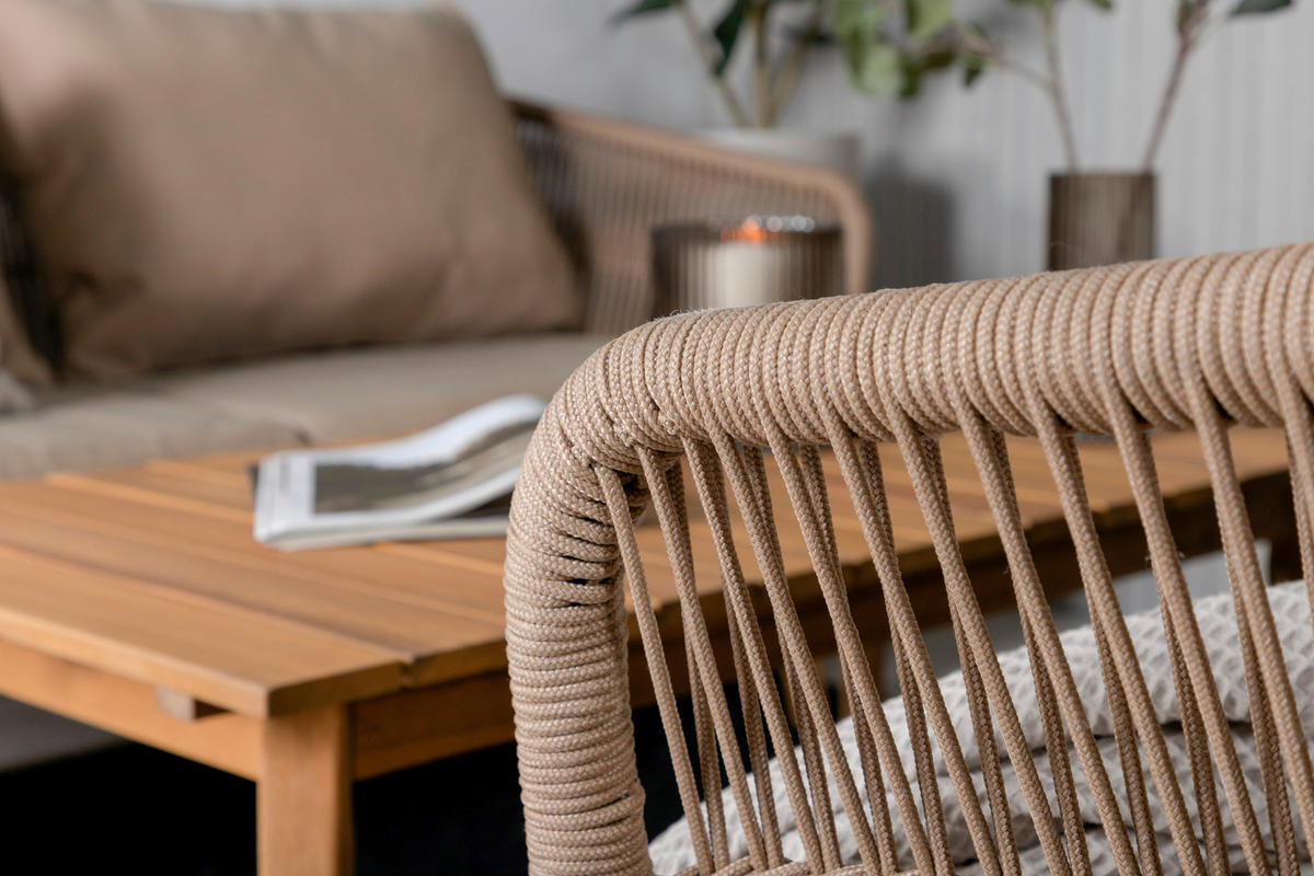 LOUNGEGRUPP 4 delar  - beige/akaciefärgad, Klassisk, metall/trä (164/75null) - Gardenson