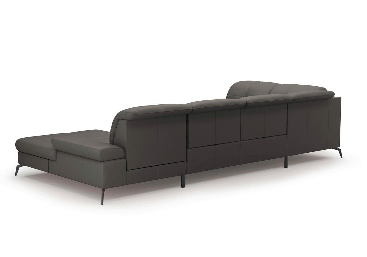 WOHNLANDSCHAFT in Echtleder Mokka  - Schwarz/Mokka, Konventionell, Leder/Metall (231/357/185cm) - Sit & More