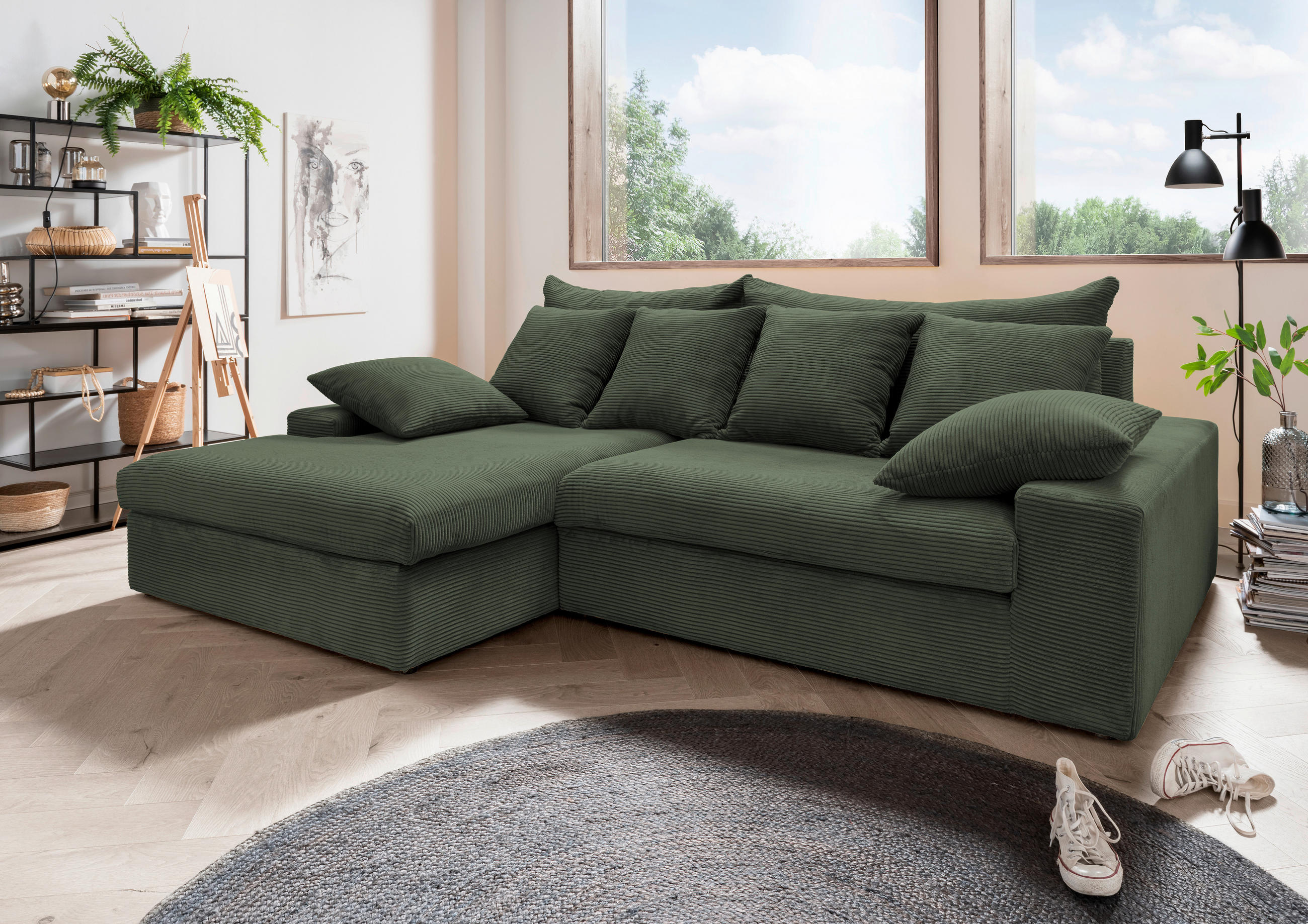 ECKSOFA in Cord Grün - Schwarz/Grün, Modern, Kunststoff/Textil (200/278cm) - Livetastic