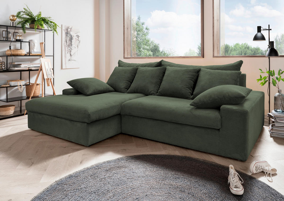 ECKSOFA in Cord Grün  - Schwarz/Grün, Modern, Kunststoff/Textil (200/278cm) - Livetastic