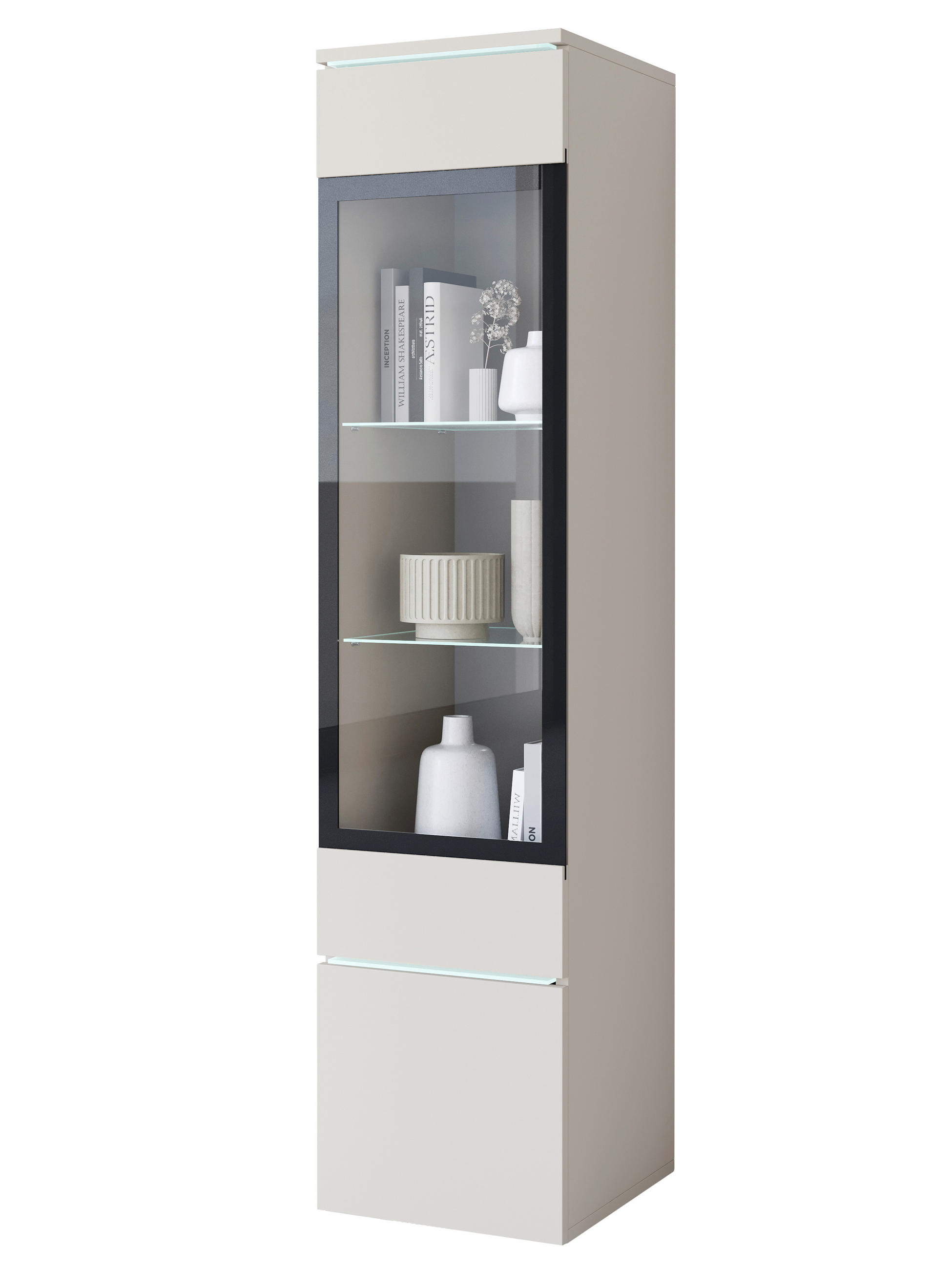 VITRINA, bež, kašmir - kašmir/siva, Design, umetna masa/steklo (30/130/33cm) - P & B
