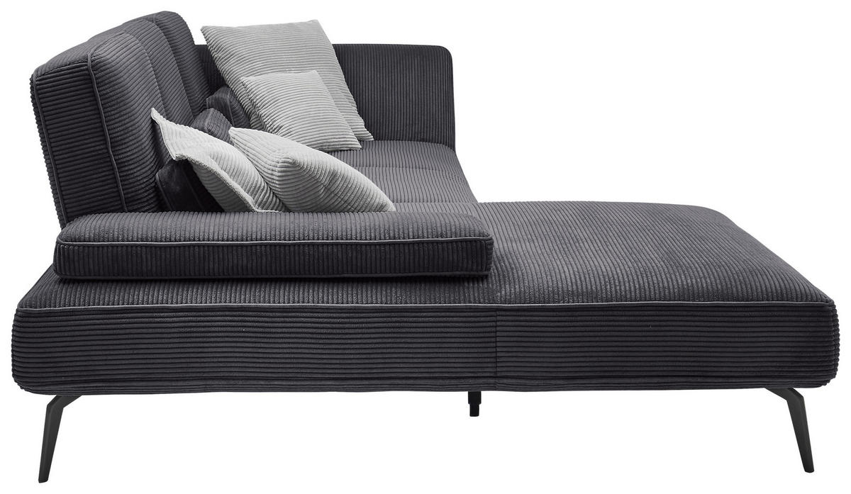 ECKSOFA Dunkelgrau Cord  - Dunkelgrau/Schwarz, KONVENTIONELL, Textil/Metall (205/304cm) - SetOne by Musterring