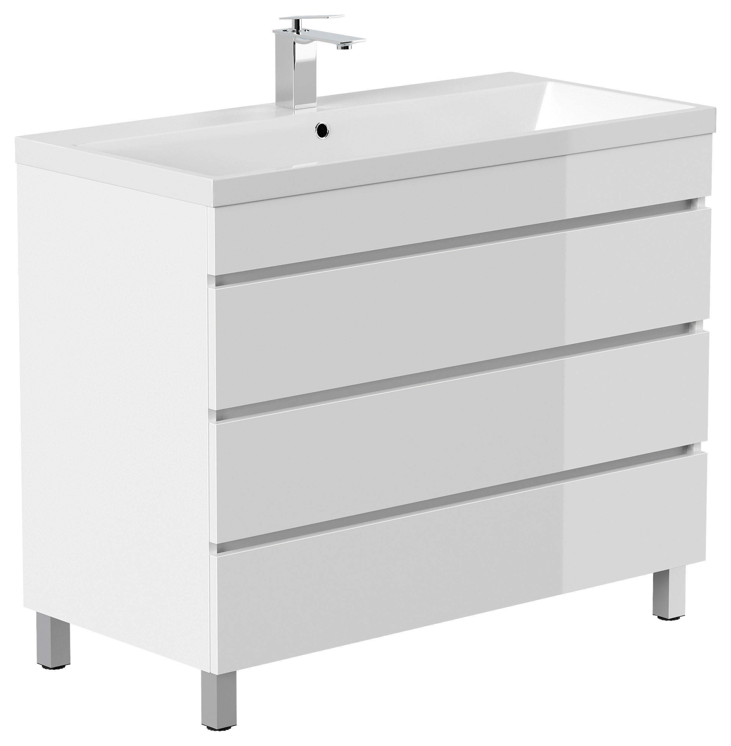 WASCHTISCHKOMBI 100 cm  - Weiß Hochglanz/Weiß, Basics, Holzwerkstoff/Stein (100cm) - MID.YOU