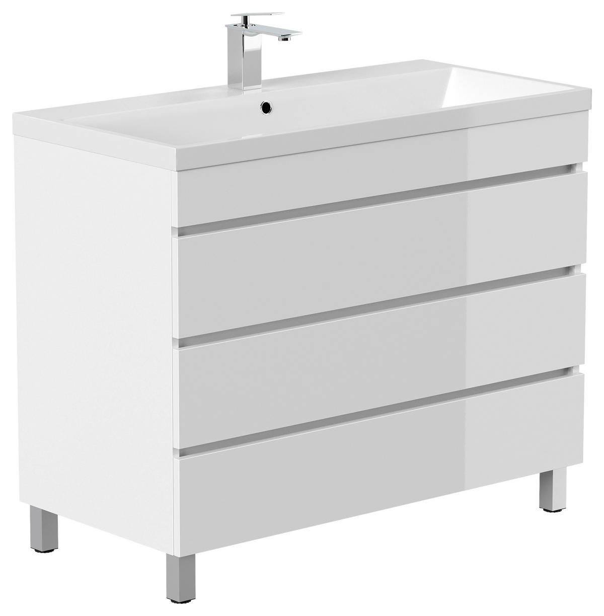 WASCHTISCHKOMBI 100 cm  - Weiß Hochglanz/Weiß, Basics, Holzwerkstoff/Stein (100cm) - MID.YOU