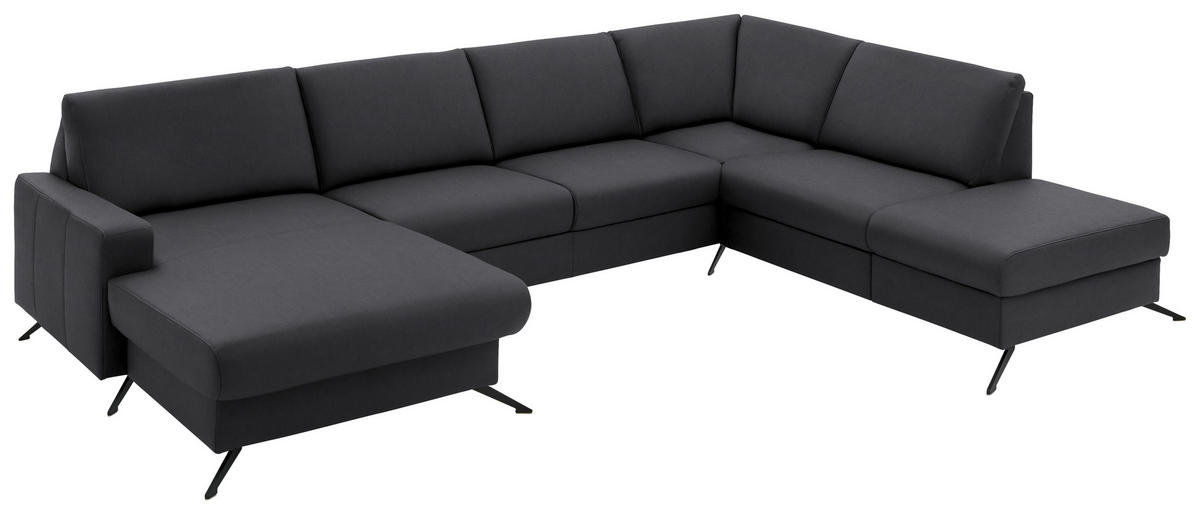 WOHNLANDSCHAFT in Echtleder Anthrazit  - Anthrazit/Schwarz, Design, Leder/Metall (165/339/233cm) - Beldomo Premium