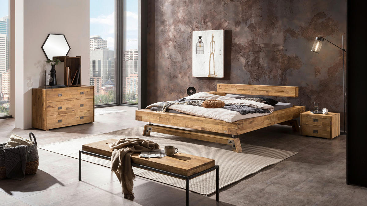 BETTBANK 144/38/44 cm   - Eichefarben/Anthrazit, Design, Holz/Metall (144/38/44cm) - Hasena