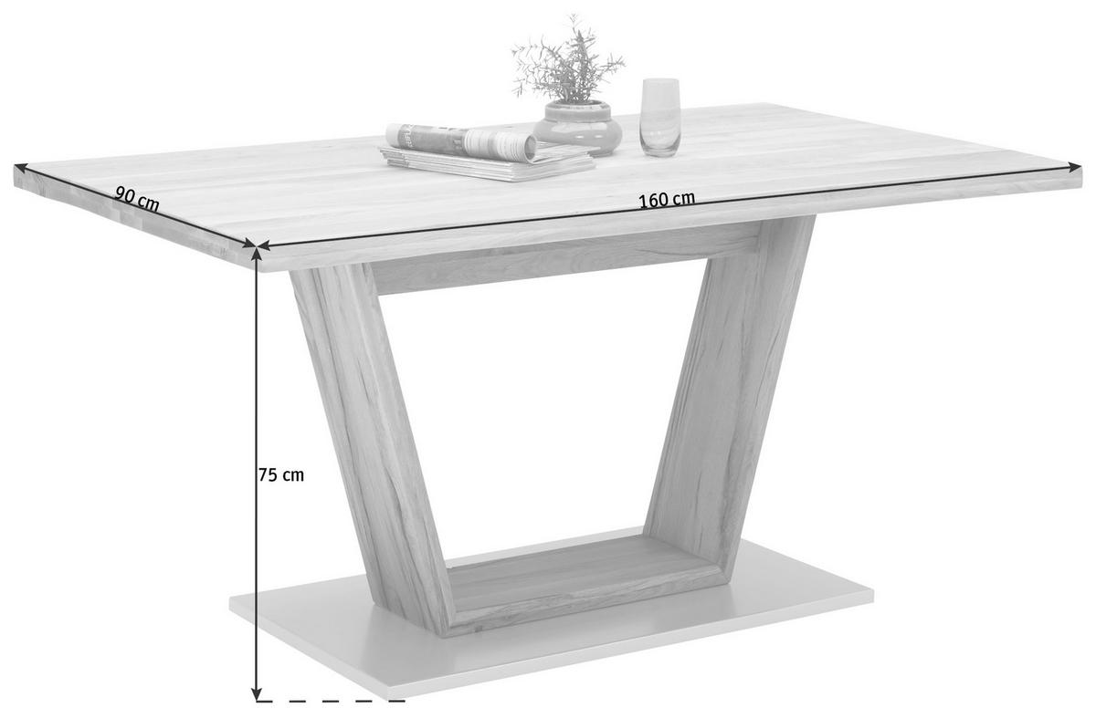 JEDILNA MIZA, masivno hrast barve hrasta  - barve kroma/srebrne barve, Natur, kovina/les (160/90/78,5cm) - Linea Natura