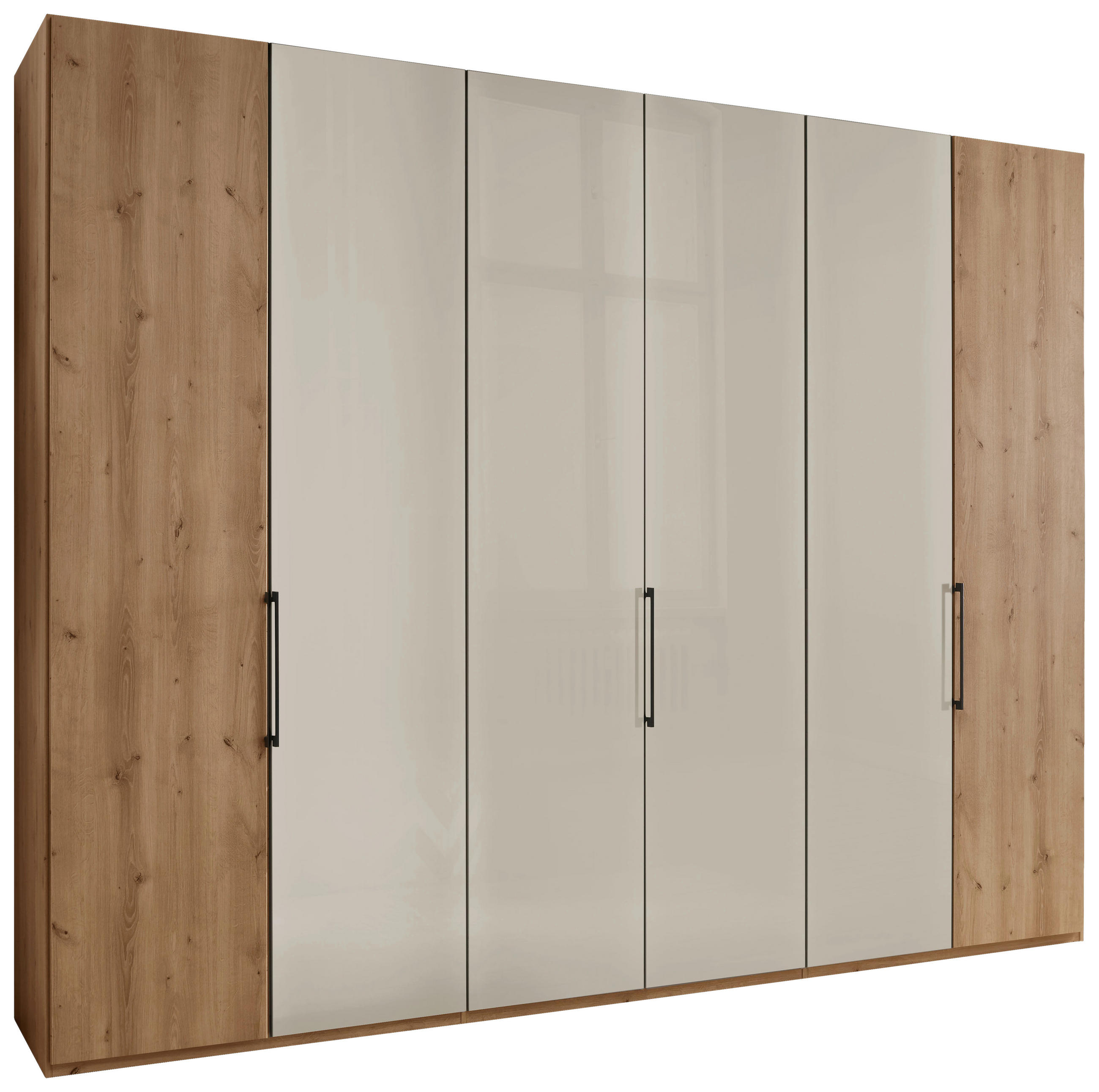 DREHTÜRENSCHRANK 300/216/58 cm 6-türig Champagner, Eiche Bianco  - Schieferfarben/Eiche Bianco, KONVENTIONELL, Glas/Holzwerkstoff (300/216/58cm) - Dieter Knoll