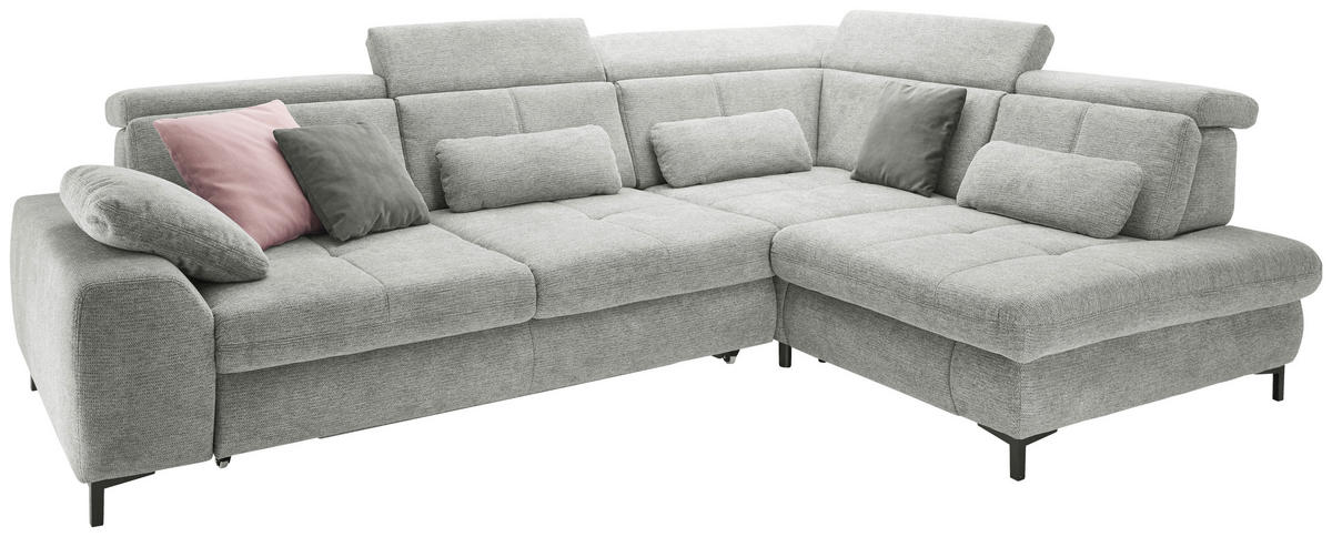 ECKSOFA Hellgrau Webstoff  - Hellgrau/Schwarz, KONVENTIONELL, Textil/Metall (314/220cm) - SetOne by Musterring