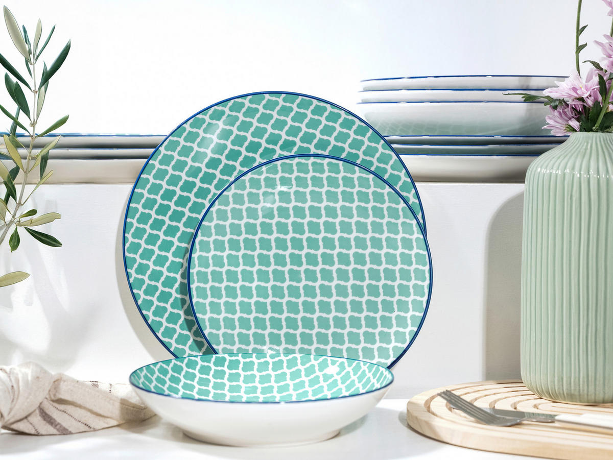 SERVIS Mediterran Petrol 12 delar  - vit/petrol, Basics, keramik - Creatable