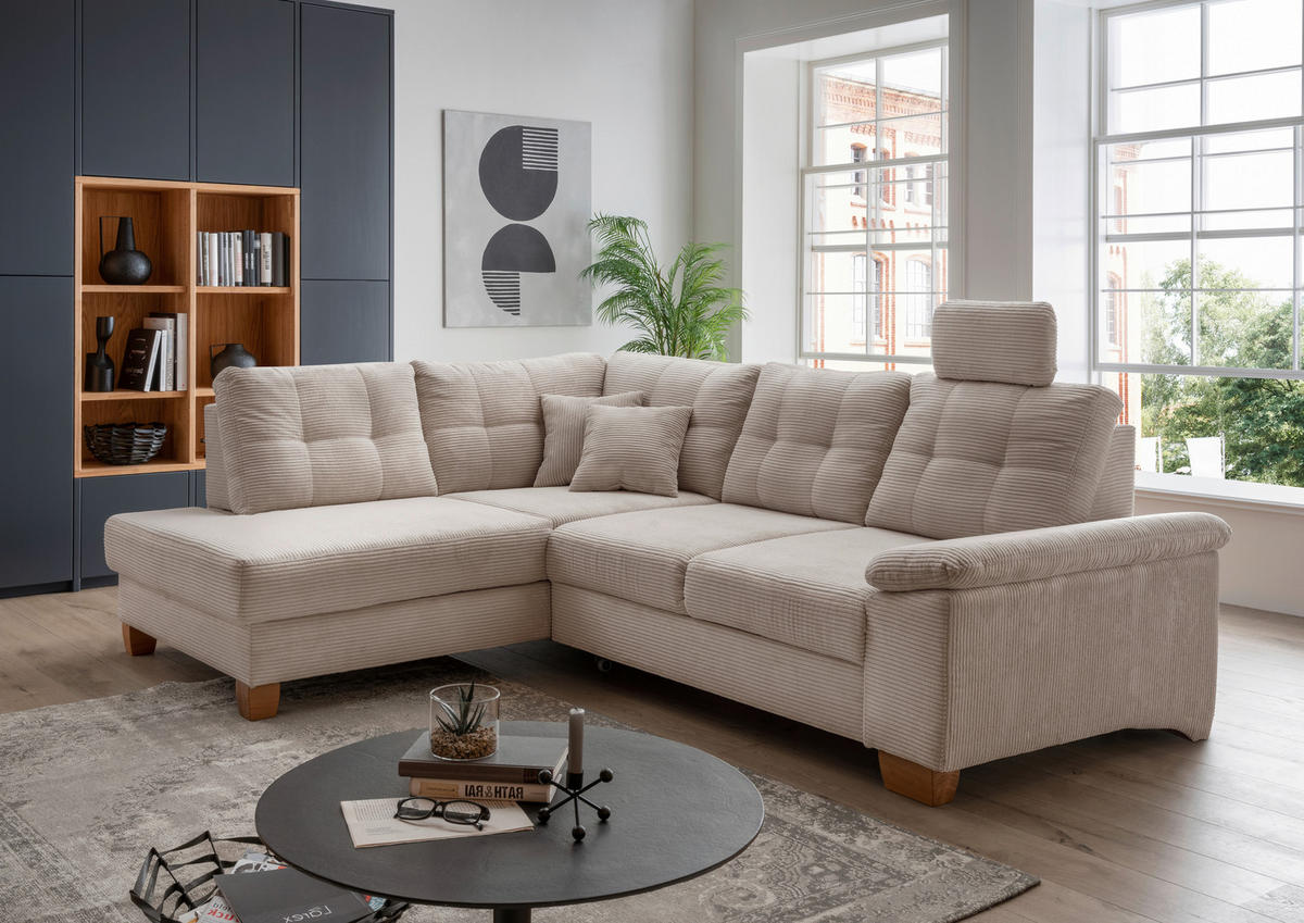ECKSOFA in Cord Beige  - Beige/Naturfarben, Modern, Holz/Textil (206/274cm) - Livetastic