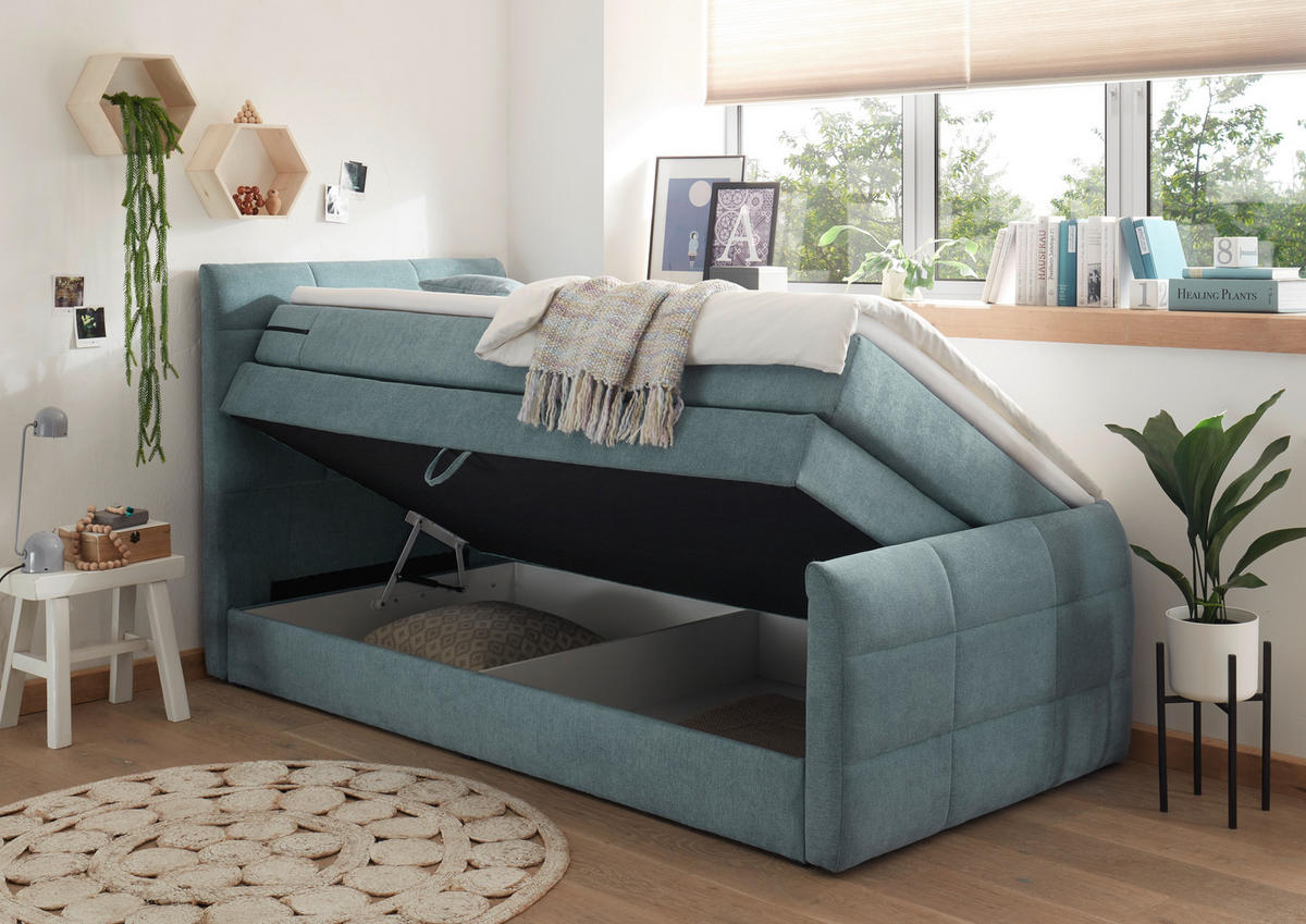 BOXSPRINGBETT 100/200 cm,  in Blau  - Blau, Basics, Holzwerkstoff/Kunststoff (100/200cm) - Xora