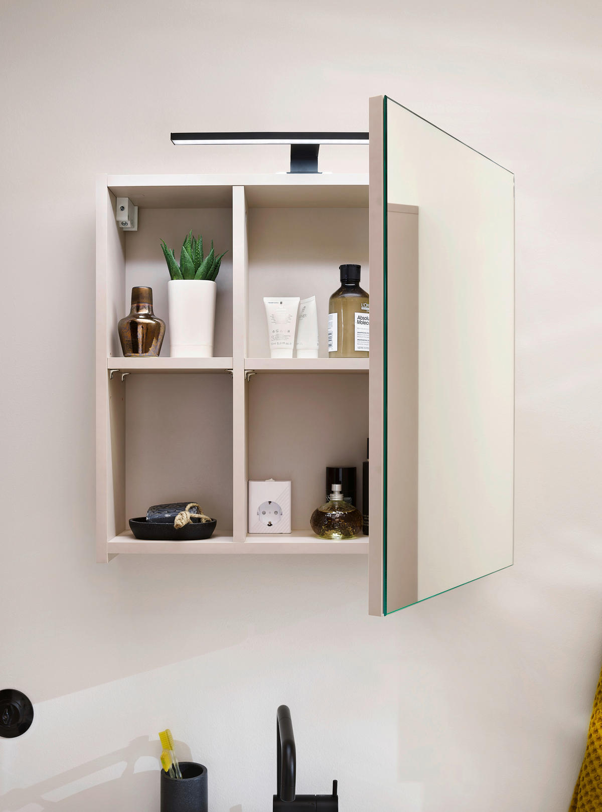 BADEZIMMER 5-teilig  in 185 cm  - Kaschmir/Schwarz, Trend, Glas/Holzwerkstoff (185cm) - Respekta