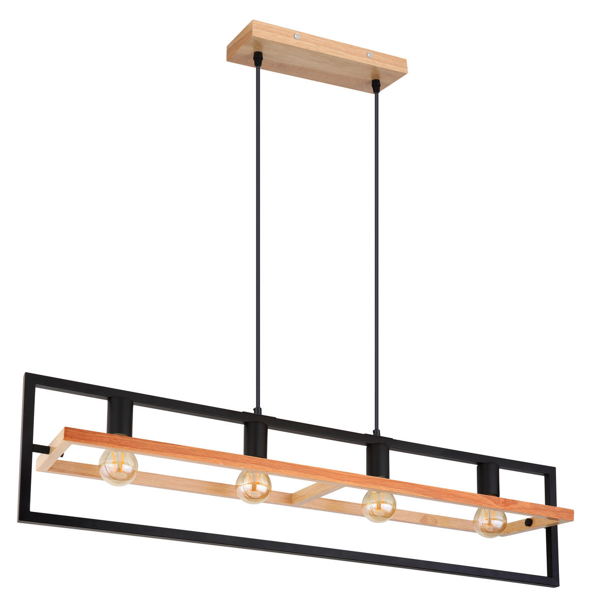 HÄNGELEUCHTE 98/20/150 cm    - Schwarz/Braun, Natur, Holz/Metall (98/20/150cm) - Globo