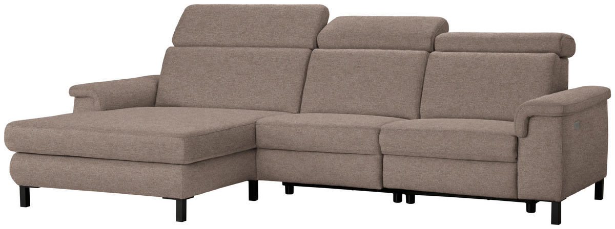 ECKSOFA in Flachgewebe Taupe  - Taupe/Schwarz, Konventionell, Textil/Metall (182/304cm) - Pure Home Comfort