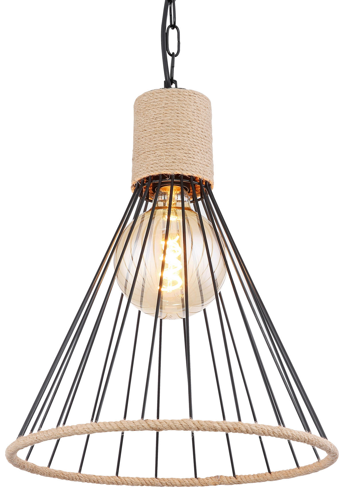 HÄNGELEUCHTE 35/140 cm    - Schwarz/Braun, Natur, Naturmaterialien/Metall (35/140cm) - Globo