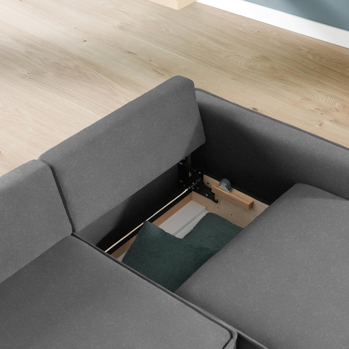 ECKSOFA in Chenille Dunkelgrau  237/155/170 cm  - Eichefarben/Dunkelgrau, KONVENTIONELL, Holz/Textil (237/155/170cm) - Sedda