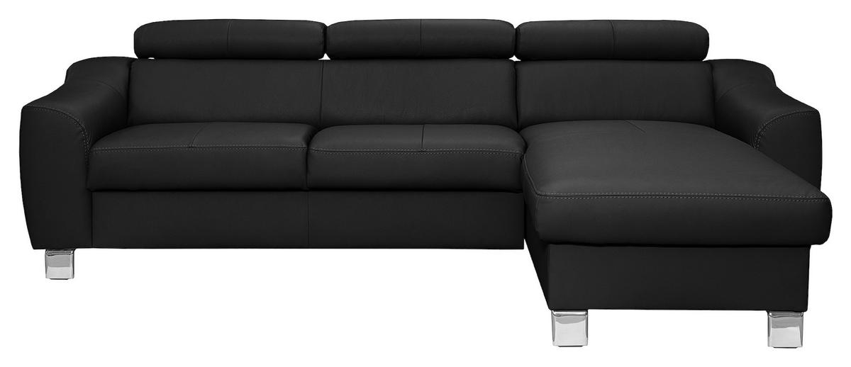 ECKSOFA in Lederlook Echtleder Schwarz  - Chromfarben/Schwarz, Design, Leder/Textil (242/176cm) - Livetastic