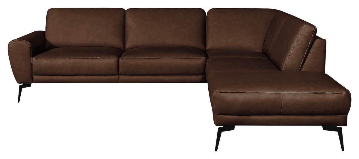 ECKSOFA in Echtleder Dunkelbraun  273/250 cm  - Dunkelbraun/Schwarz, Design, Leder/Metall (273/250cm) - Livetastic