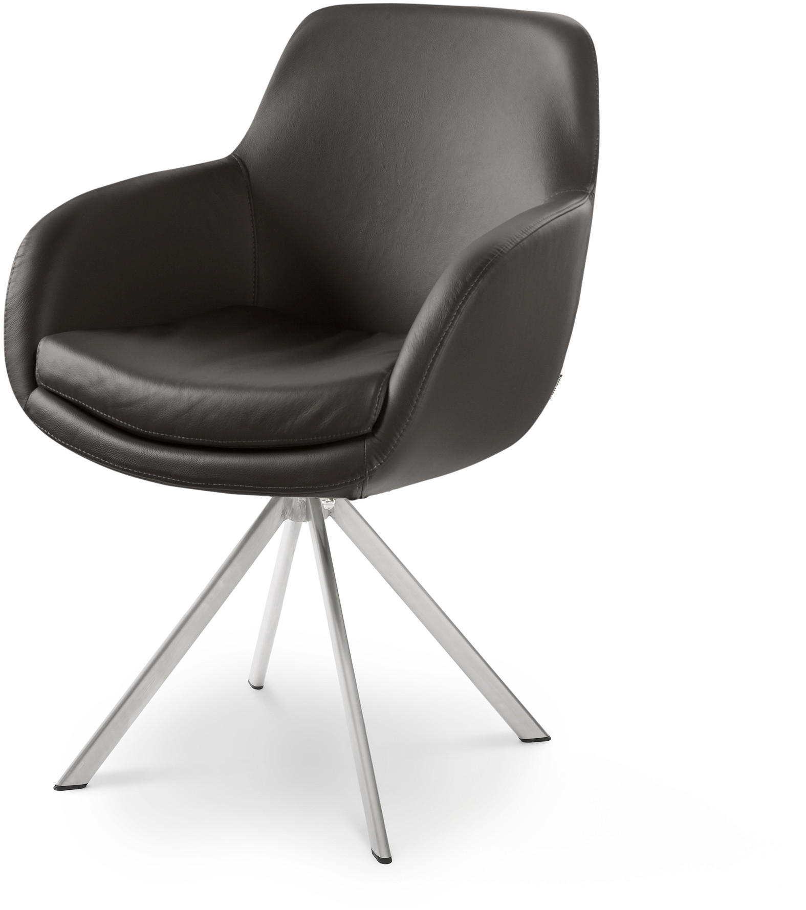 Thumbnail - Musterring Armlehnstuhl, Dunkelbraun, Leder, Echtleder, Rindleder, konisch, Stativgestell, 62x86x66 cm, Beinauswahl, Led...