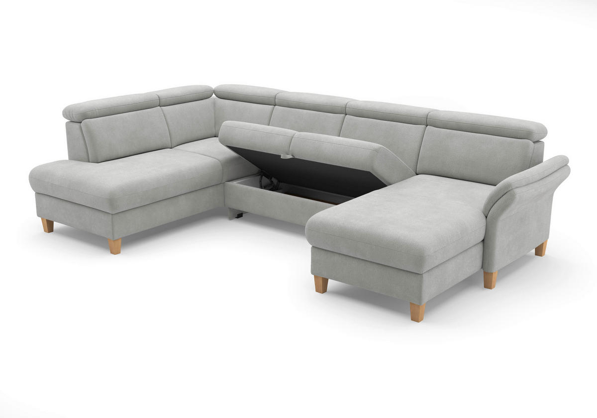 WOHNLANDSCHAFT GLENDALE E Silberfarben Flachgewebe  - Eichefarben/Silberfarben, KONVENTIONELL, Holz/Textil (193/321/166cm) - Sit & More