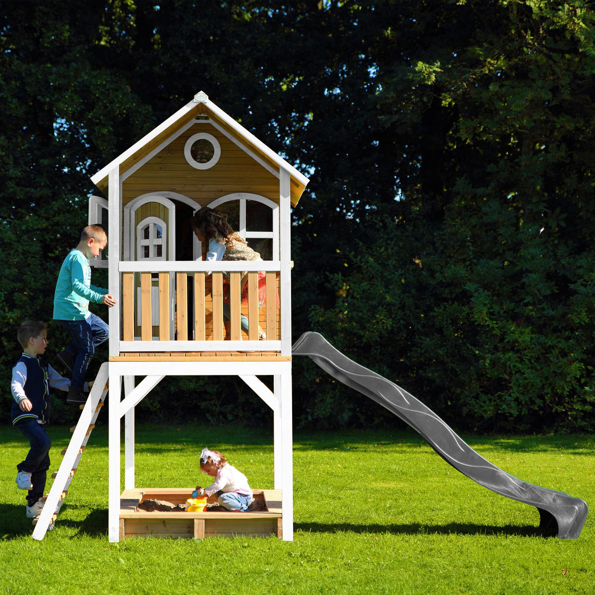 SPIELHAUS SARAH 370/291/191 cm  - Braun/Weiß, KONVENTIONELL, Holz/Kunststoff (370/291/191cm) - Ambia Garden