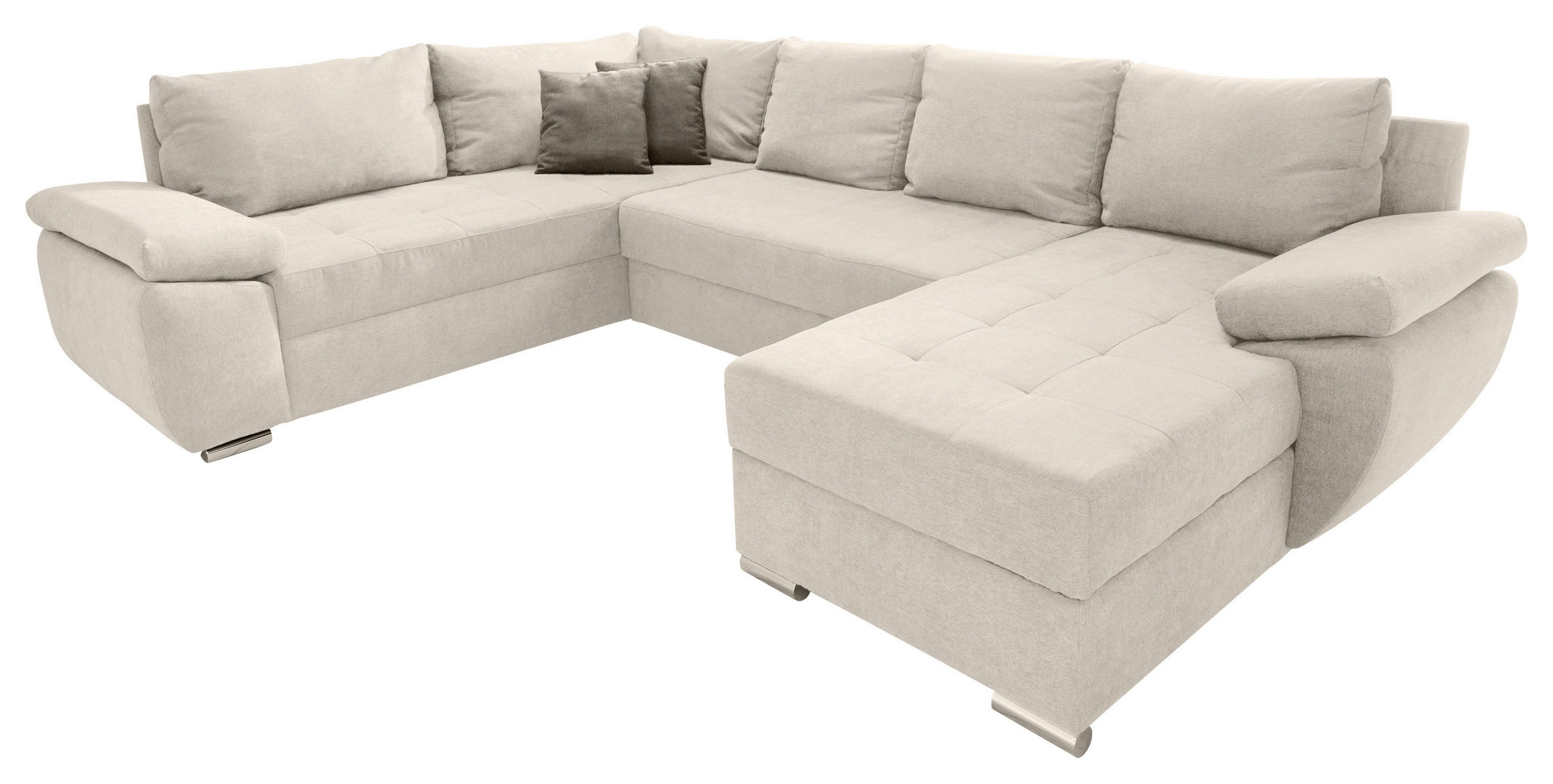 WOHNLANDSCHAFT Creme Mikrofaser  - Chromfarben/Beige, KONVENTIONELL, Textil (219/305/157cm) - Livetastic