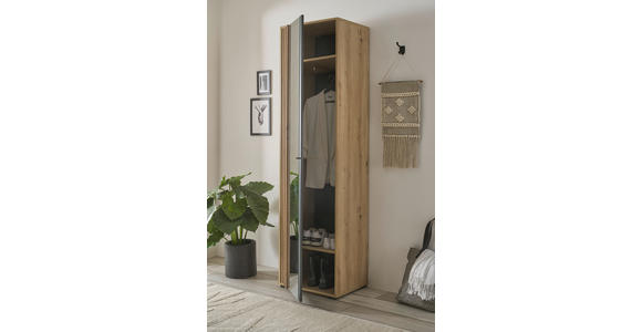 GARDEROBENSCHRANK 57/195/38 cm  - Schwarz/Eiche Artisan, Design, Glas/Holzwerkstoff (57/195/38cm) - Carryhome