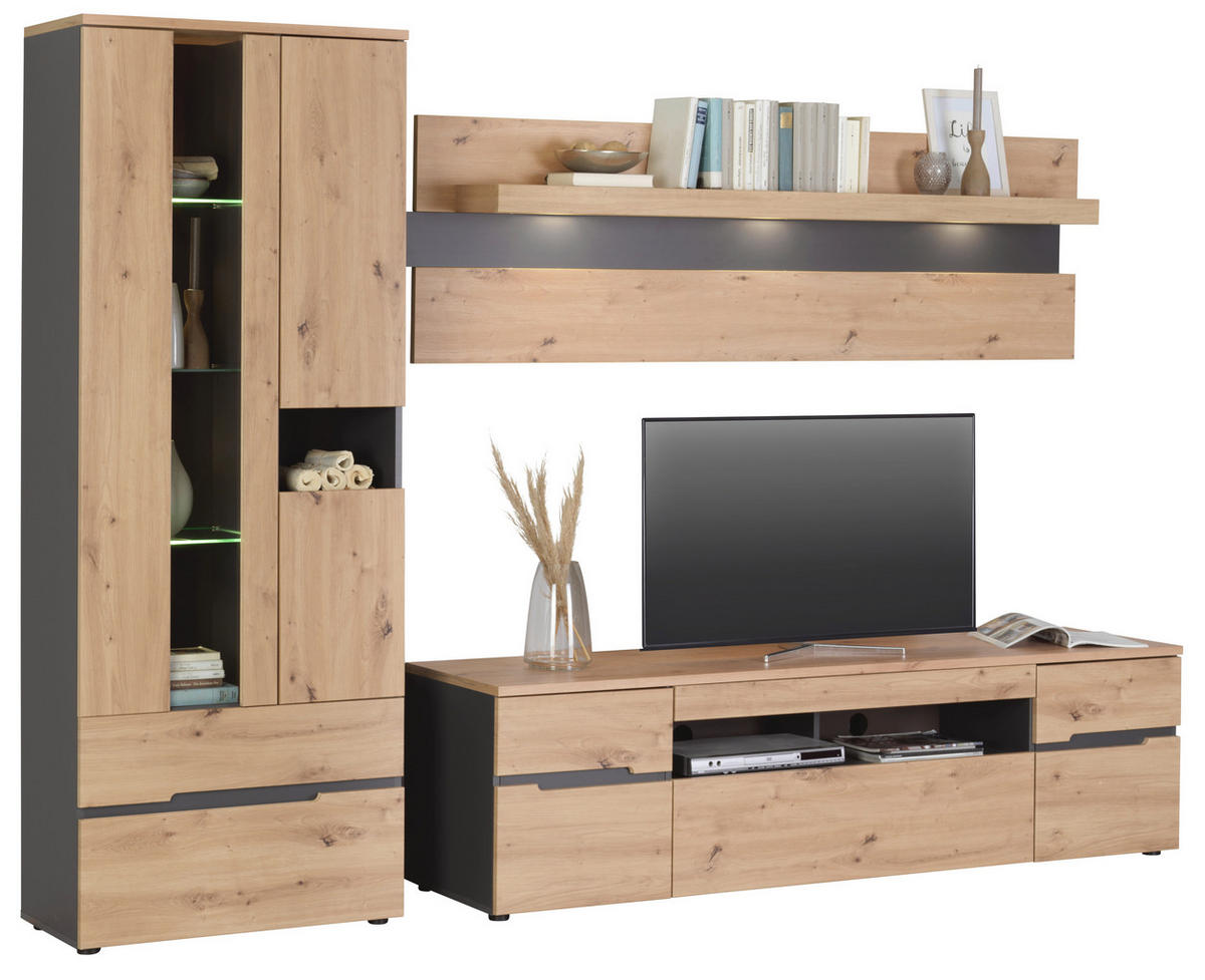 TV-ELEMENT Graphitfarben, Eiche Artisan  192/53/47 cm  - Schwarz/Graphitfarben, Trend, Holzwerkstoff/Kunststoff (192/53/47cm) - Carryhome