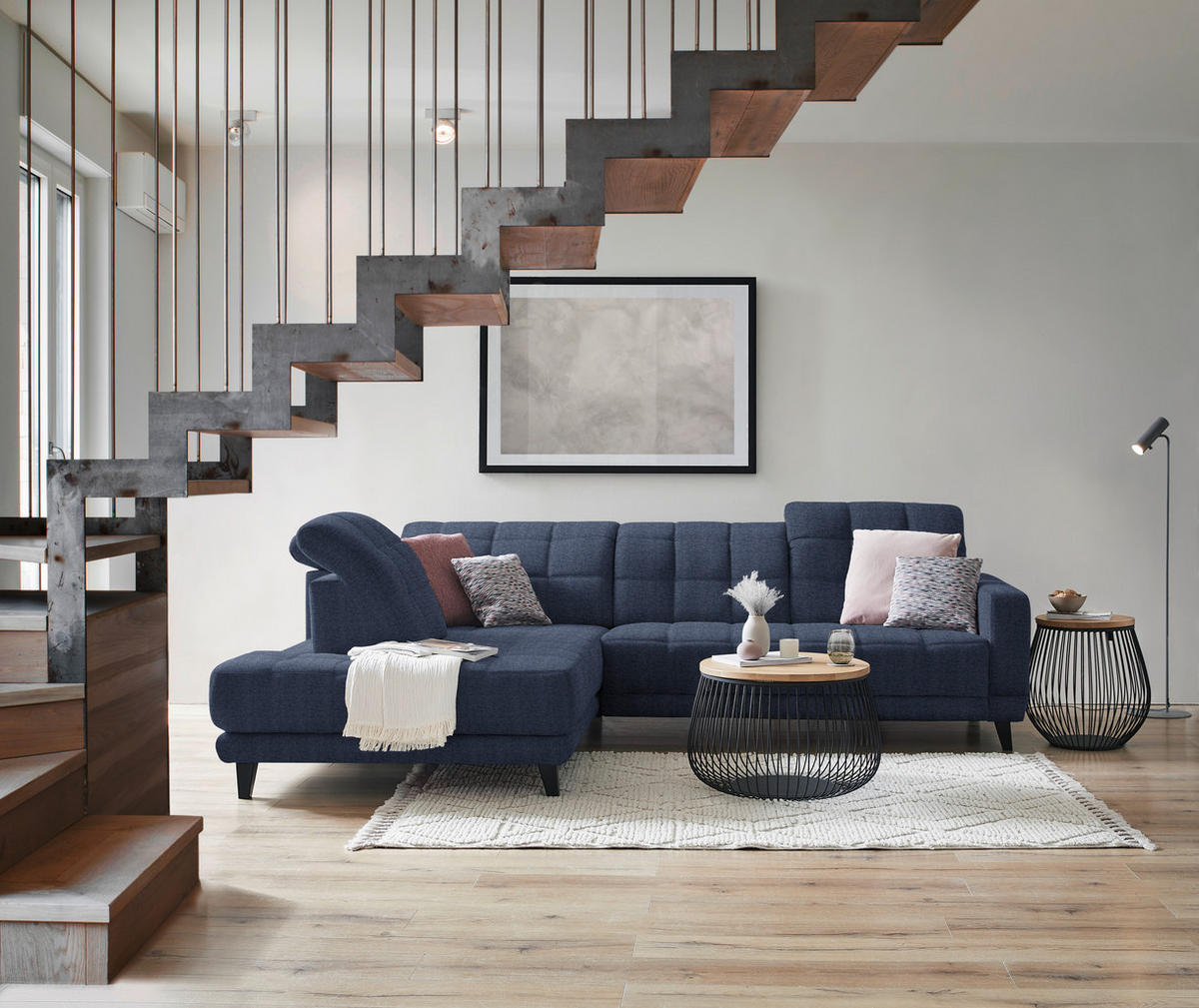 ECKSOFA in Webstoff Dunkelblau  216/302 cm  - Schwarz/Dunkelblau, Design, Holz/Textil (216/302cm) - Xora