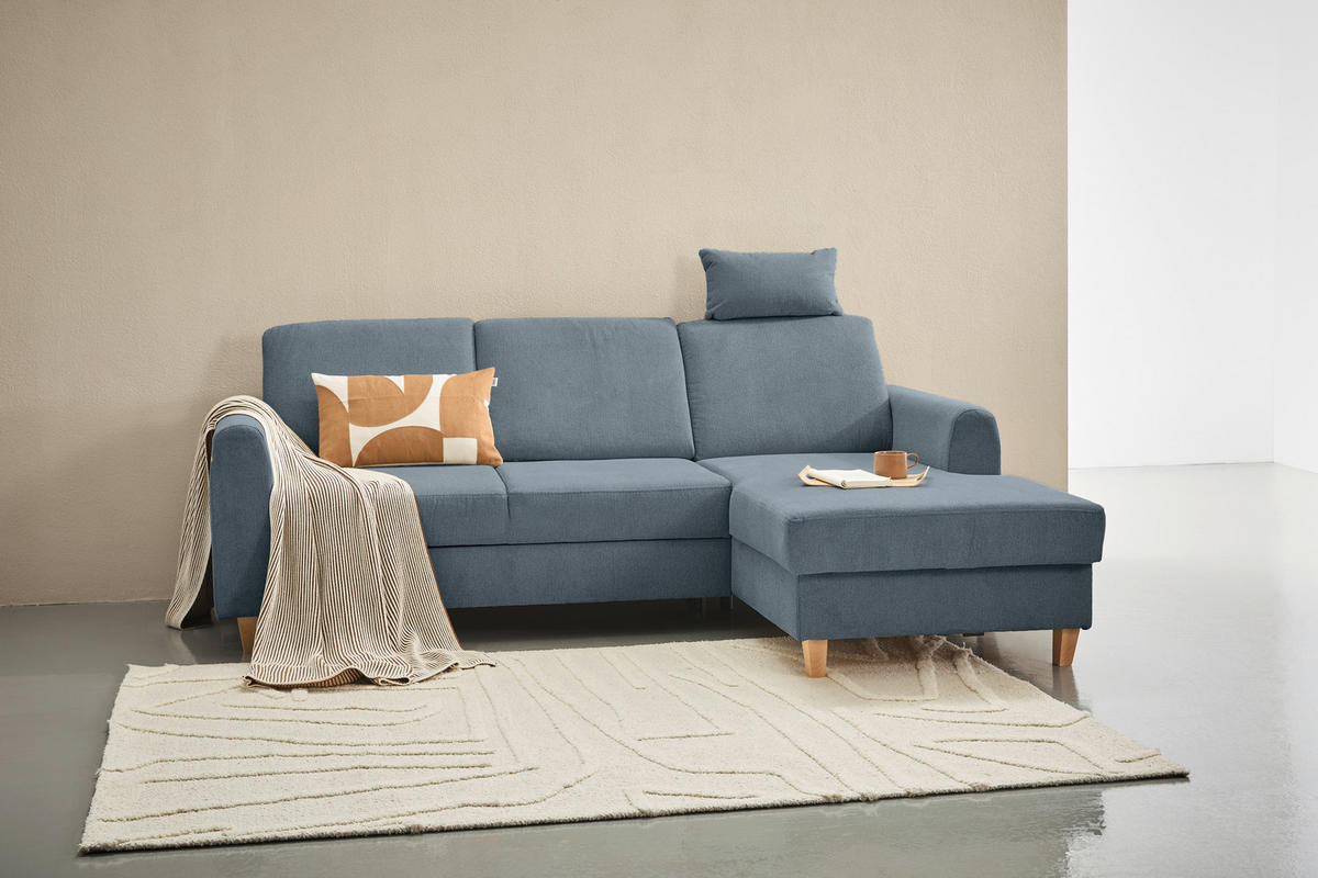 ECKSOFA Blau Flachgewebe  - Blau/Buchefarben, KONVENTIONELL, Holz/Textil (241/166cm) - Carryhome