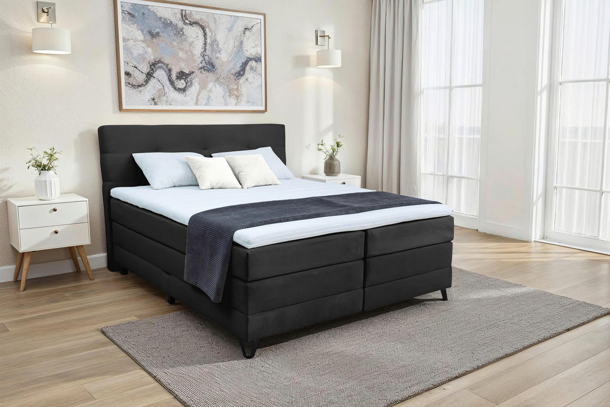 BOXSPRINGBETT 180/200 cm  in Schwarz  - Schwarz, KONVENTIONELL, Textil/Metall (180/200cm) - Carryhome