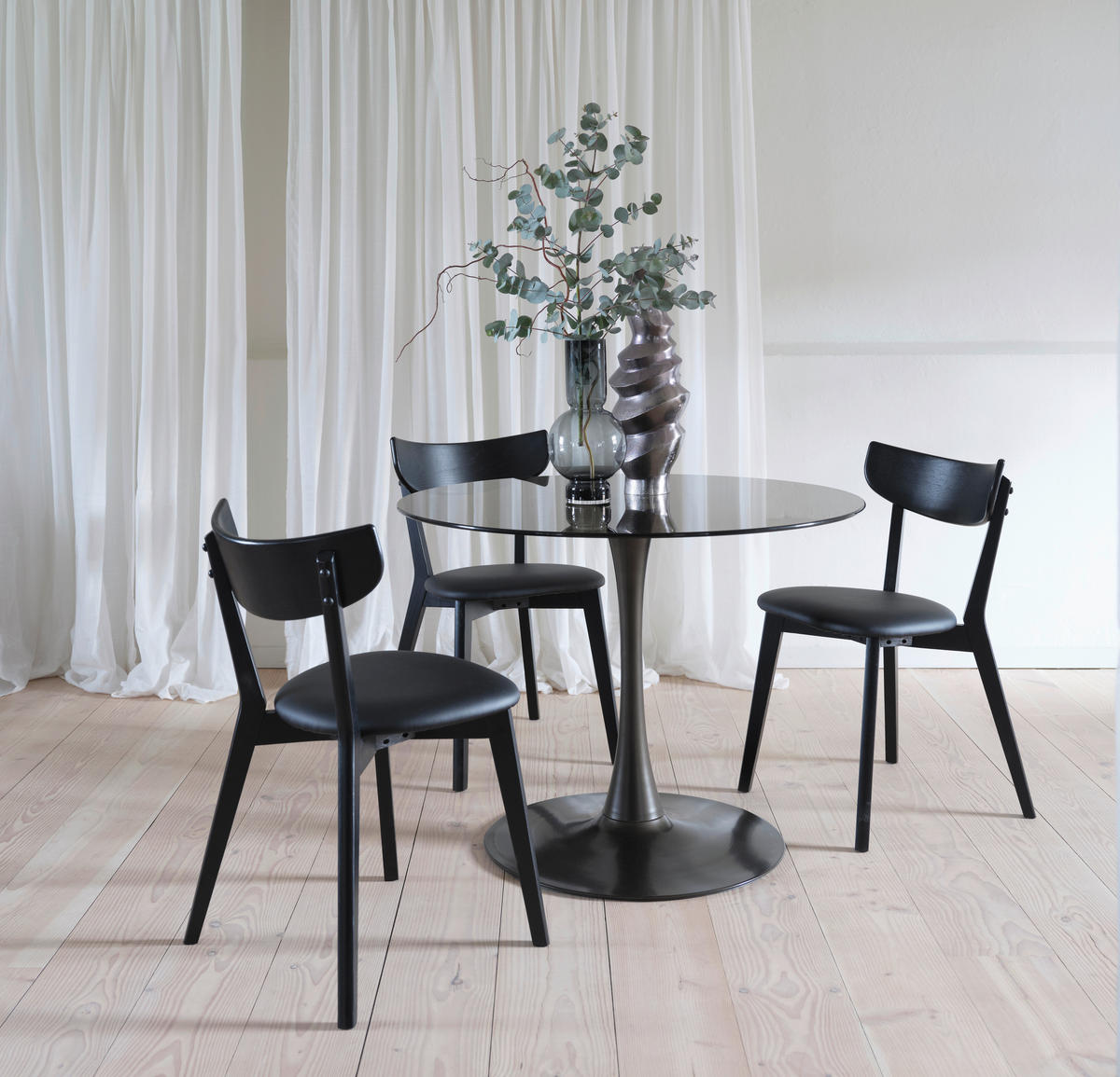 STUHL-SET 2 Stück  in Lederlook  - Eichefarben/Schwarz, Design, Holz/Textil (48/81/50cm) - Linea Natura