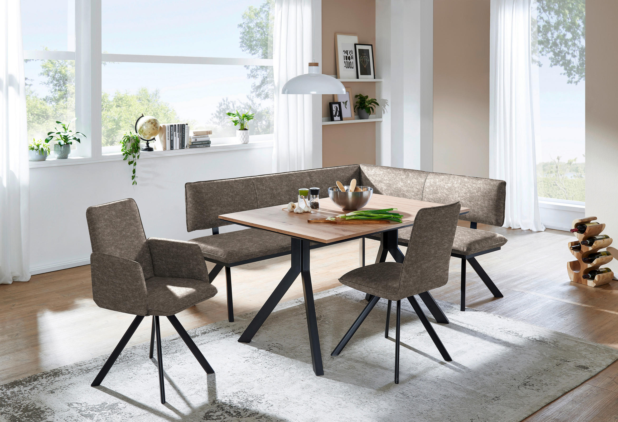 ECKBANK 180/140 cm  in Schwarz, Hellbraun  - Hellbraun/Schwarz, MODERN, Textil/Metall (180/140cm) - Cantus