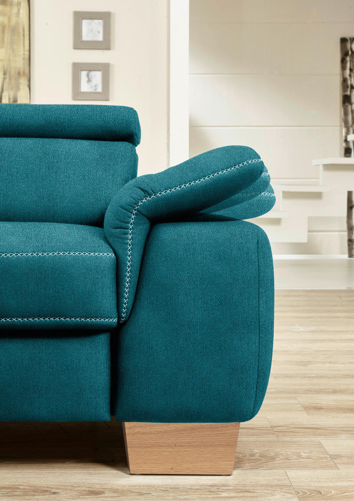 ECKSOFA  in Mikrofaser Petrol  273/226 cm  - Eichefarben/Beige, Natur, Holz/Textil (273/226cm) - Beldomo System