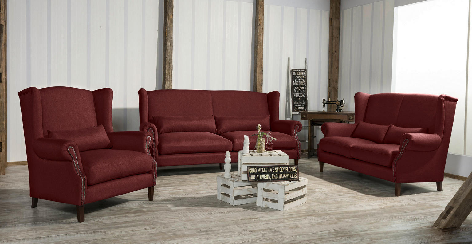 3-SITZER-SOFA Flachgewebe Rot - Einrichtungsbeispiel