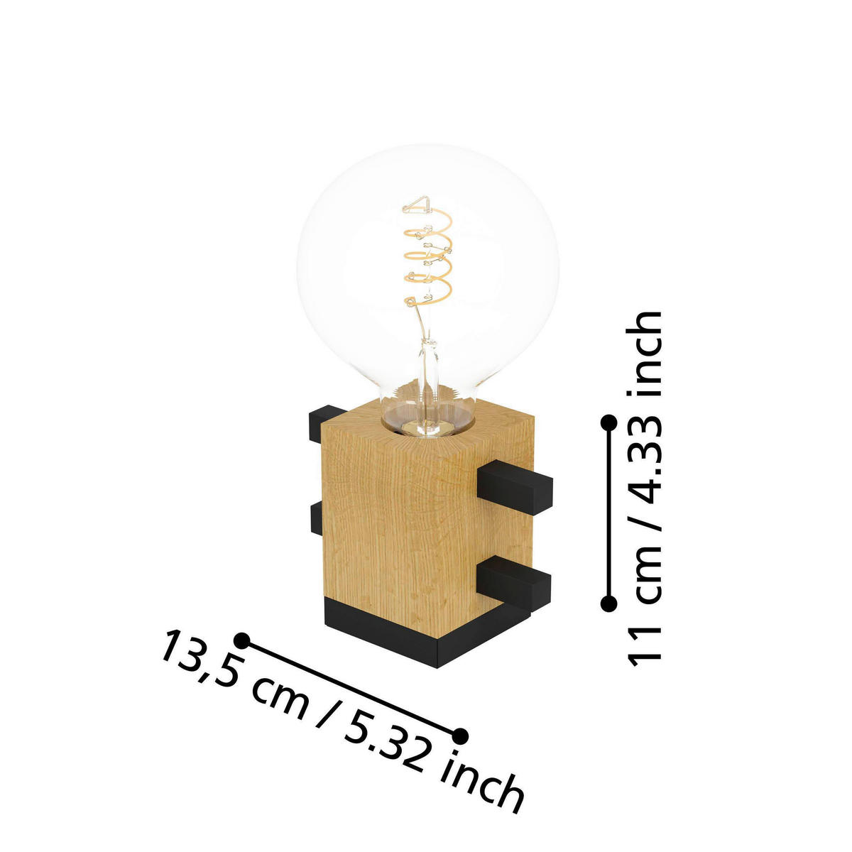 TISCHLEUCHTE 13,5/7,5/11 cm   - Schwarz/Braun, Design, Holz/Metall (13,5/7,5/11cm) - Eglo