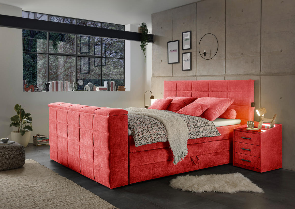 BOXSPRING-ÁGY 180/200 cm  piros  - piros, Konventionell, textil (180/200cm) - Carryhome
