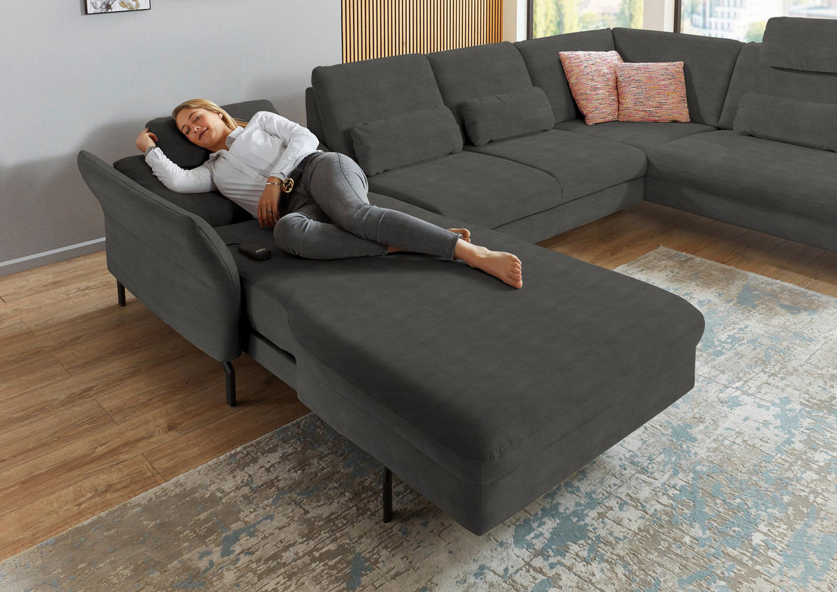 WOHNLANDSCHAFT in Velours Grau  - Schwarz/Grau, Design, Textil/Metall (179/335/220cm) - Beldomo System