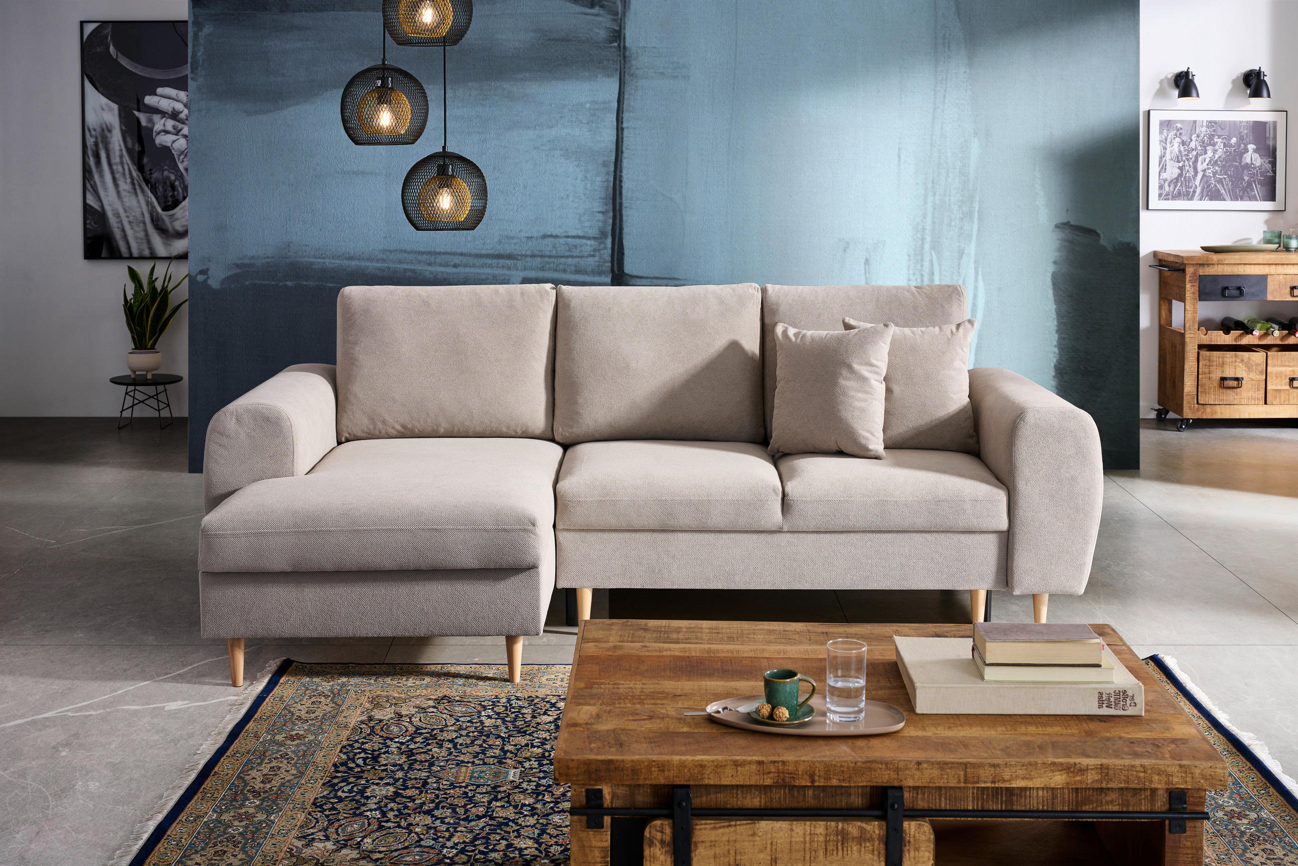 ECKSOFA in Webstoff Beige  - Beige/Naturfarben, Konventionell, Holz/Textil (145/250cm) - MID.YOU