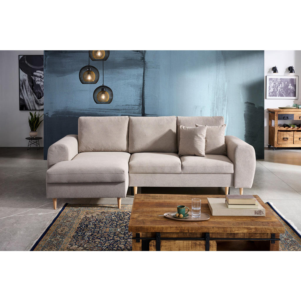 Thumbnail - Carryhome Ecksofa, Beige, Textil, Buche, vollmassiv, 3-Sitzer, Füllung: Polyurethan (PUR),Polyurethan (Pur), Ottomane li...