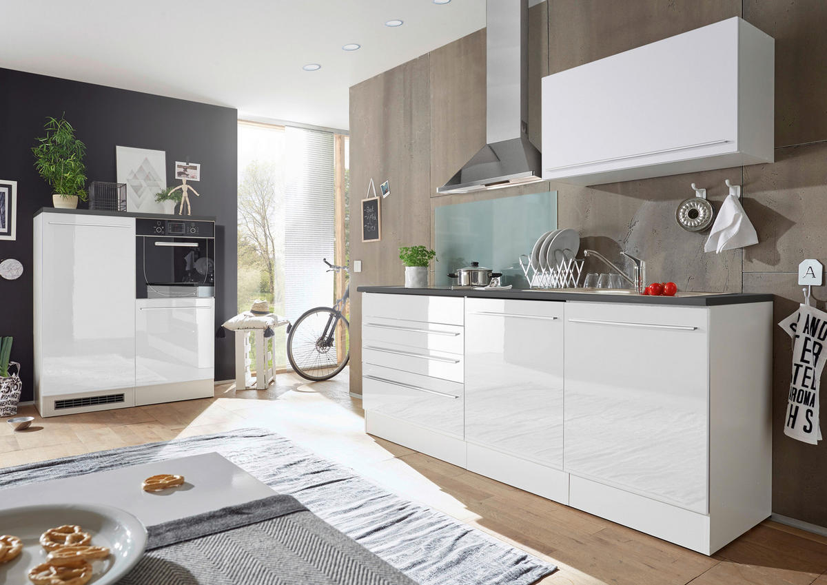 KUHINJSKI BLOK BREZ APARATOV - bela/antracit, Konvencionalno, leseni material (200cm) - MID.YOU