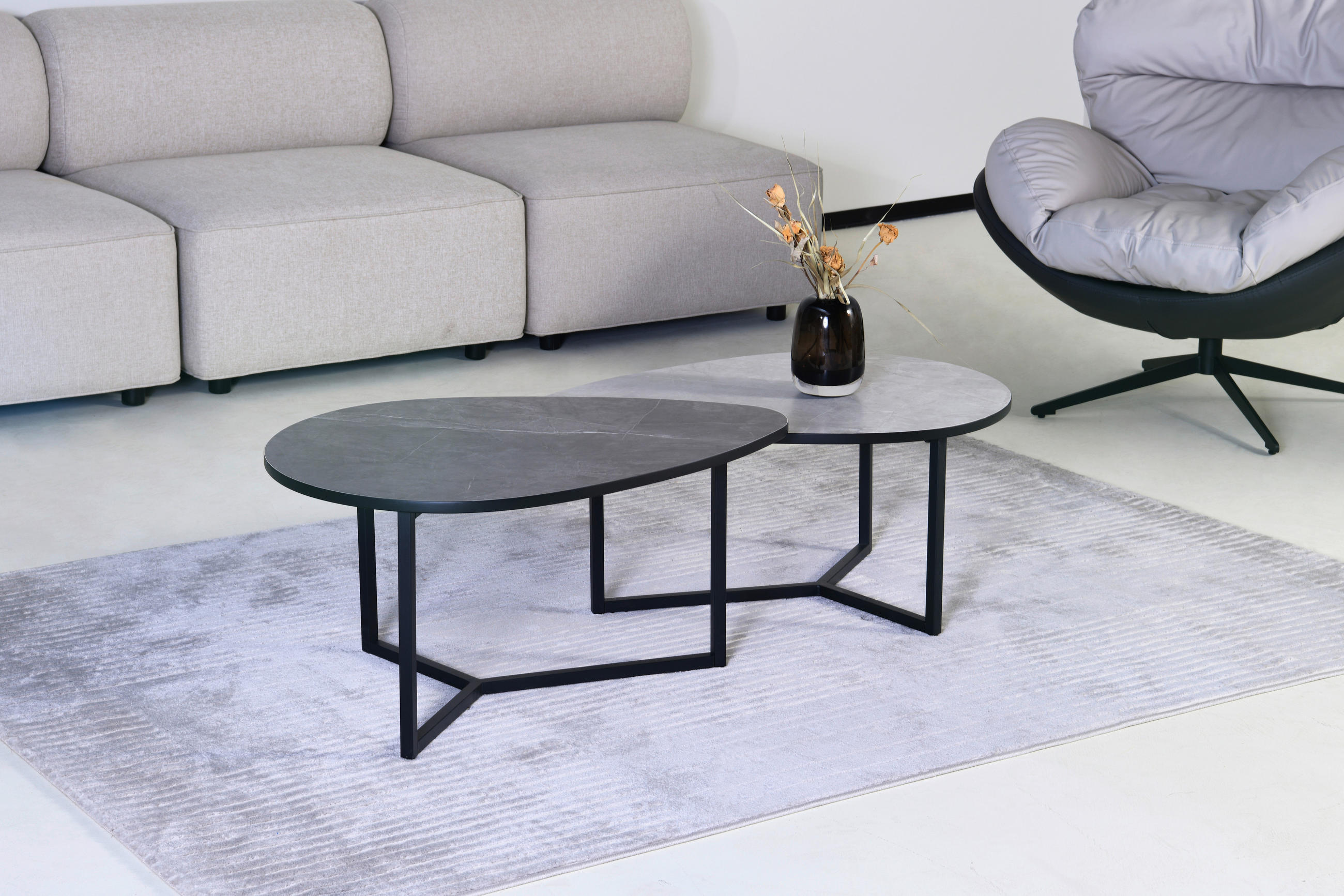 COUCHTISCHSET in Metall, Holzwerkstoff  - Dunkelgrau/Hellgrau, Design, Holzwerkstoff/Metall (83/40/36,5/59cm) - MID.YOU