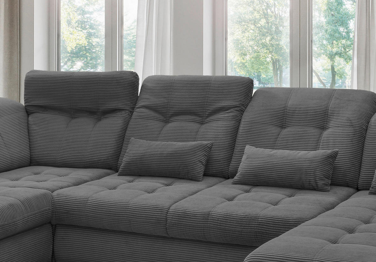 WOHNLANDSCHAFT in Cord Grau  - Schwarz/Grau, Modern, Textil/Metall (252/387/184cm) - Livetastic