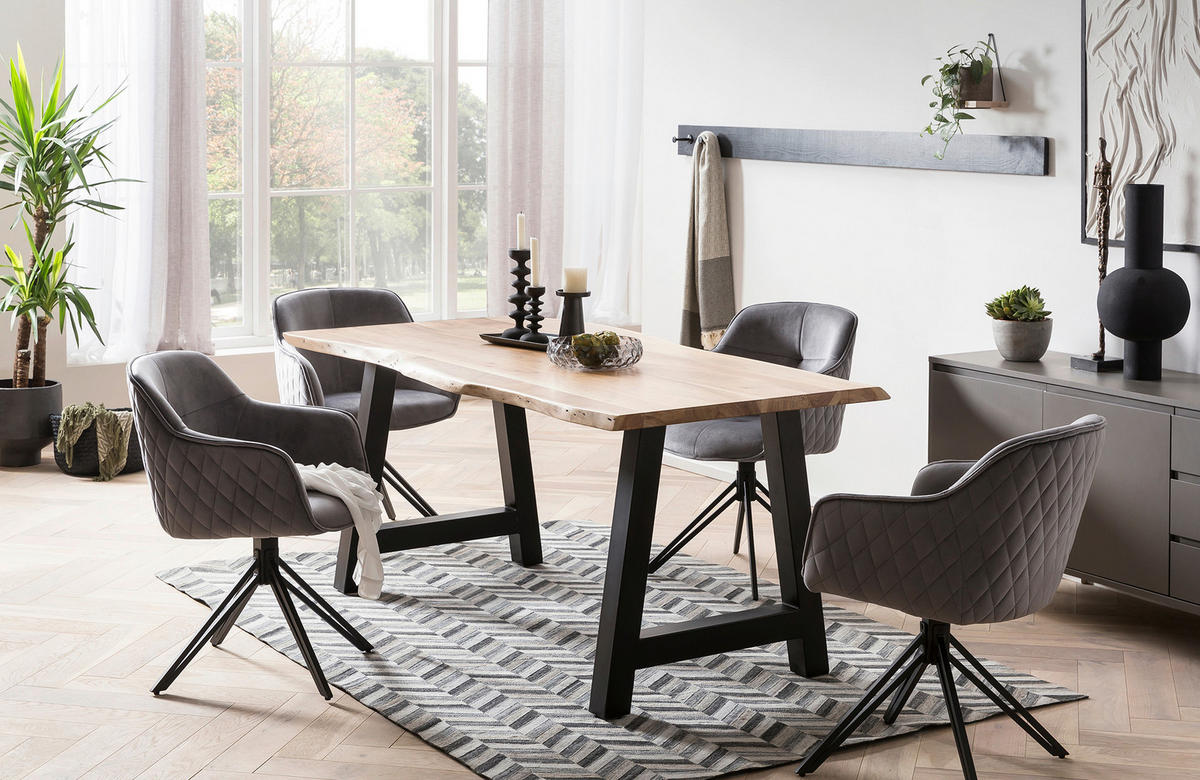 ESSTISCH in Holz 140/80/76,5 cm  - Schwarz/Naturfarben, MODERN, Holz/Metall (140/80/76,5cm) - Livetastic