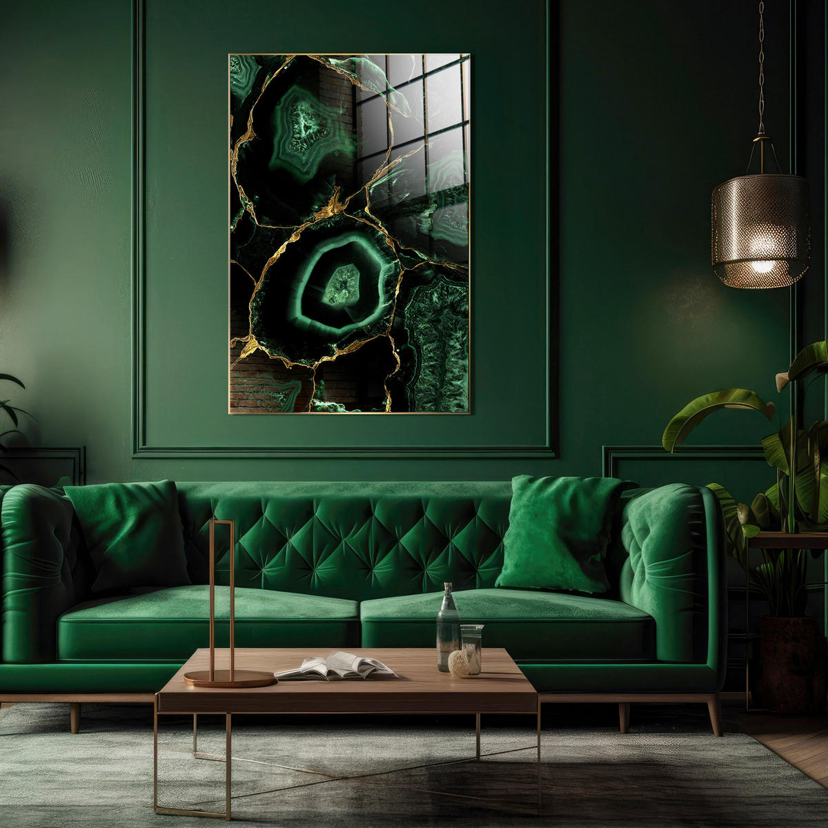 GLASBILD Steine 80/120 cm  - Smaragdgrün/Goldfarben, Basics, Glas/Holz (80/120cm)