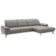 ECKSOFA in Echtleder Hellgrau  - Hellgrau/Schwarz, Design, Leder/Metall (332/193cm) - Dieter Knoll