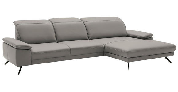 ECKSOFA in Echtleder Hellgrau  - Hellgrau/Schwarz, Design, Leder/Metall (332/193cm) - Dieter Knoll