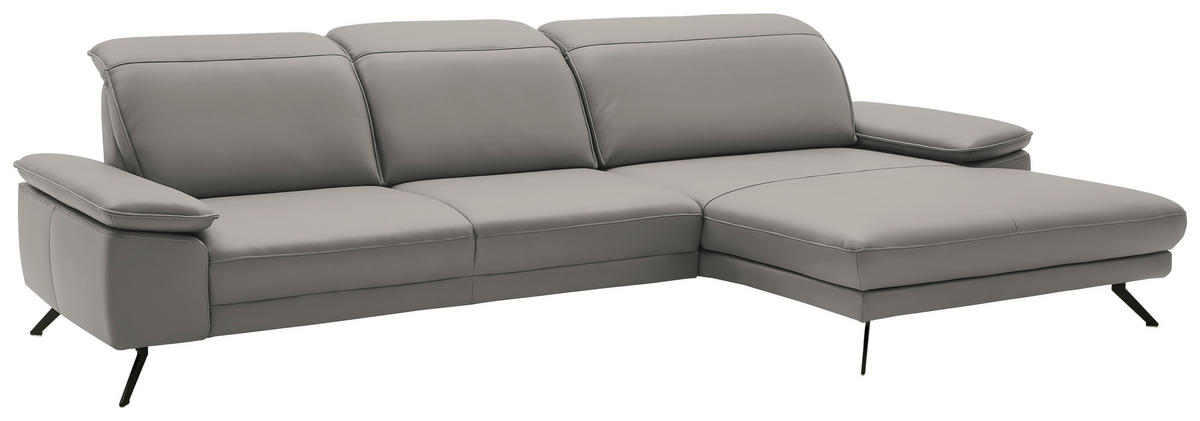 ECKSOFA in Echtleder Hellgrau  - Hellgrau/Schwarz, Design, Leder/Metall (332/193cm) - Dieter Knoll